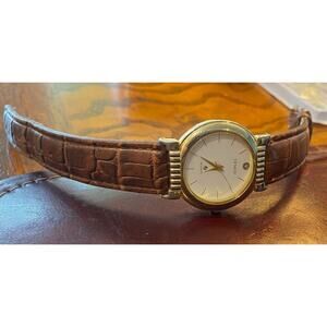 Unisex 32mm Gold Tone Jemis Watch, Brown Leather Band
